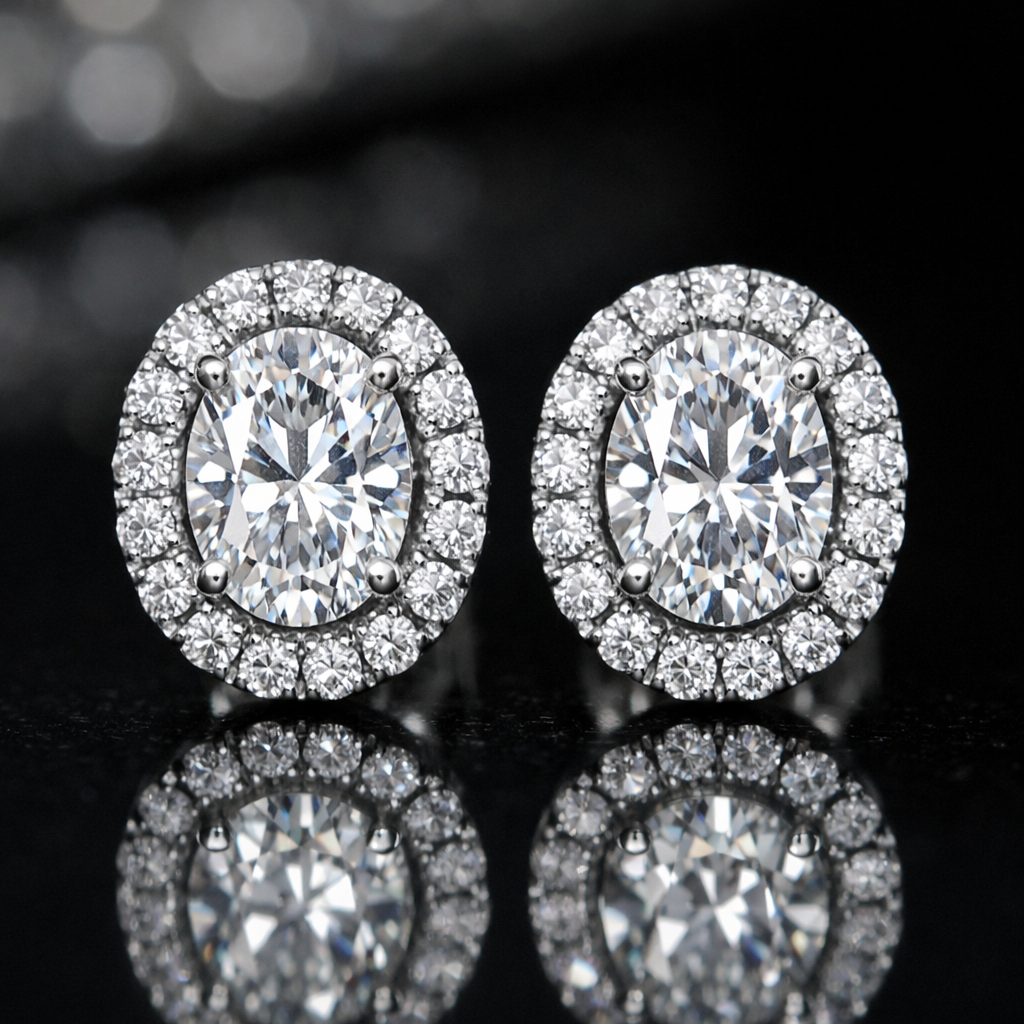 Oval Brilliance Diamond Halo Stud Earrings image 0