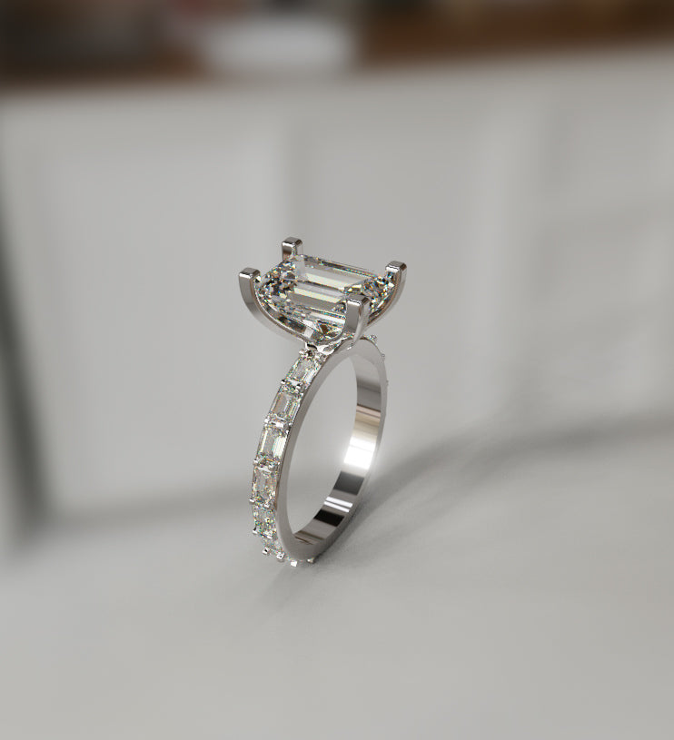 3ct Emerald Cut Center & Emerald Sides Diamond Engagement Ring image 8