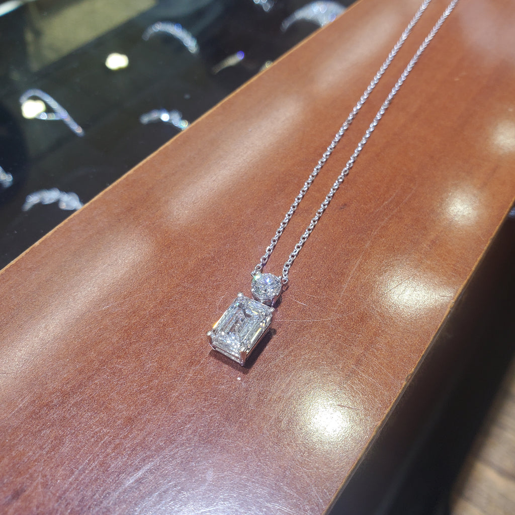 3ct Emerald and Half carat Round Diamond Dangle Pendant image 7