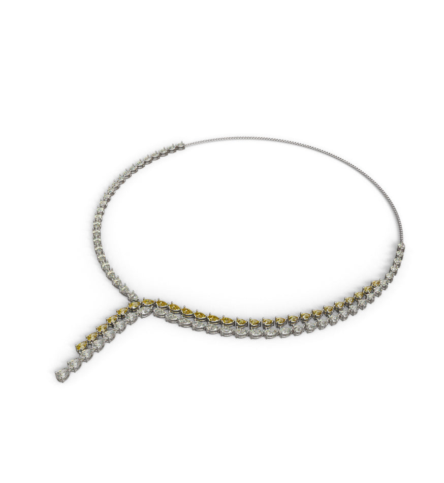 Double Row Pear Shape Diamond and Yellow Diamond Necklace image 4