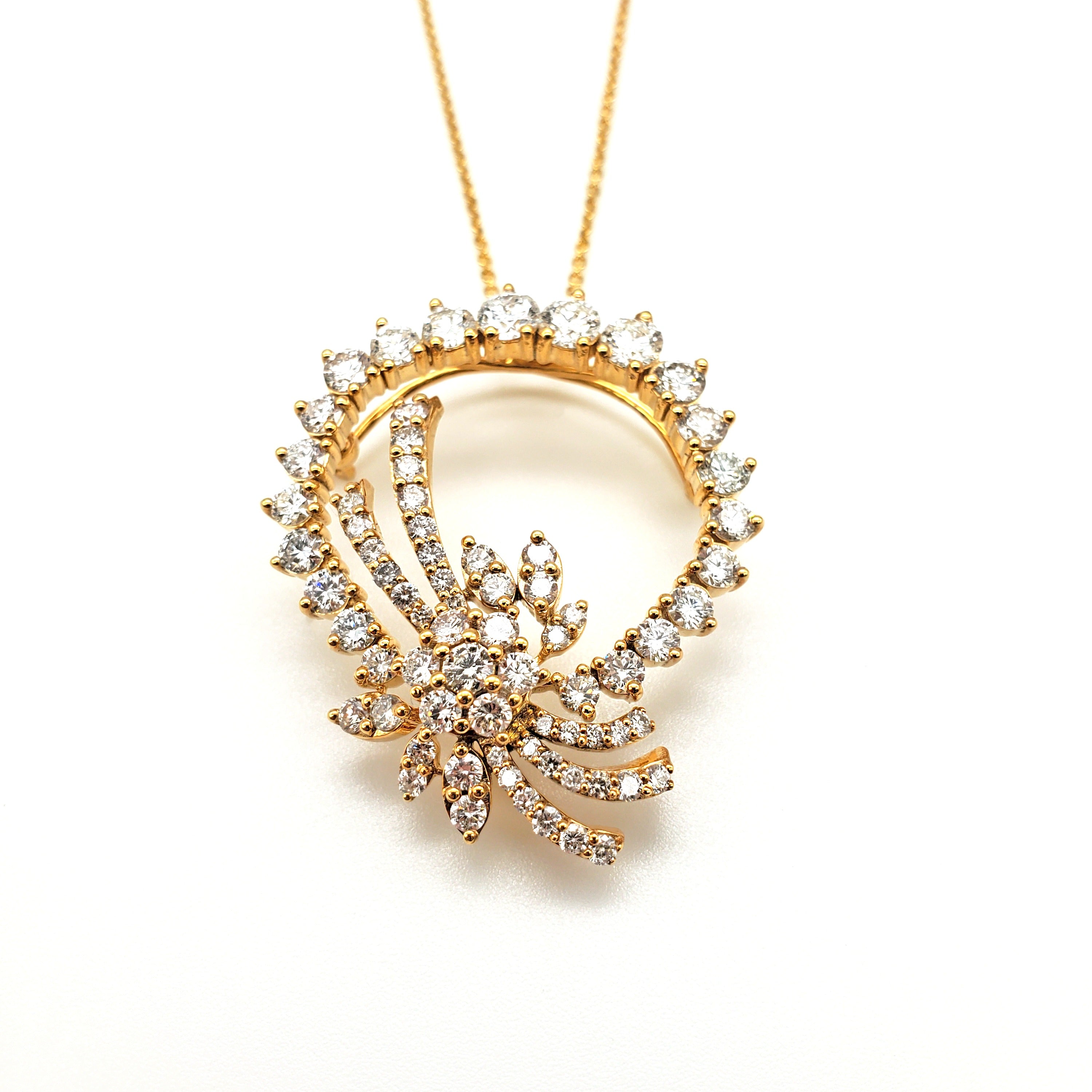 Circle with Flower Diamond Pendant image 0
