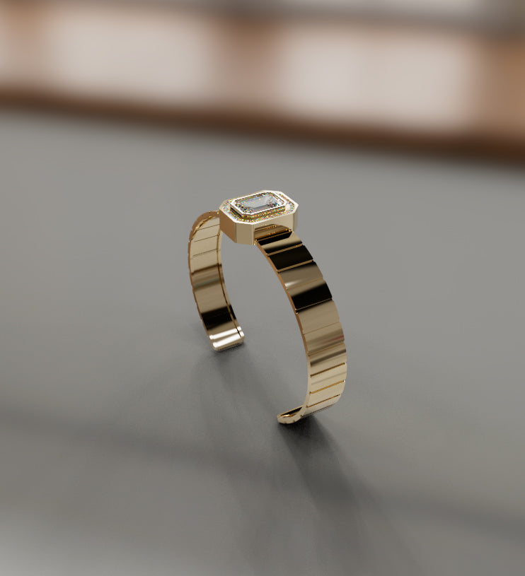 Watch Style 3ct Emerald Center Halo Diamond Bangle image 13