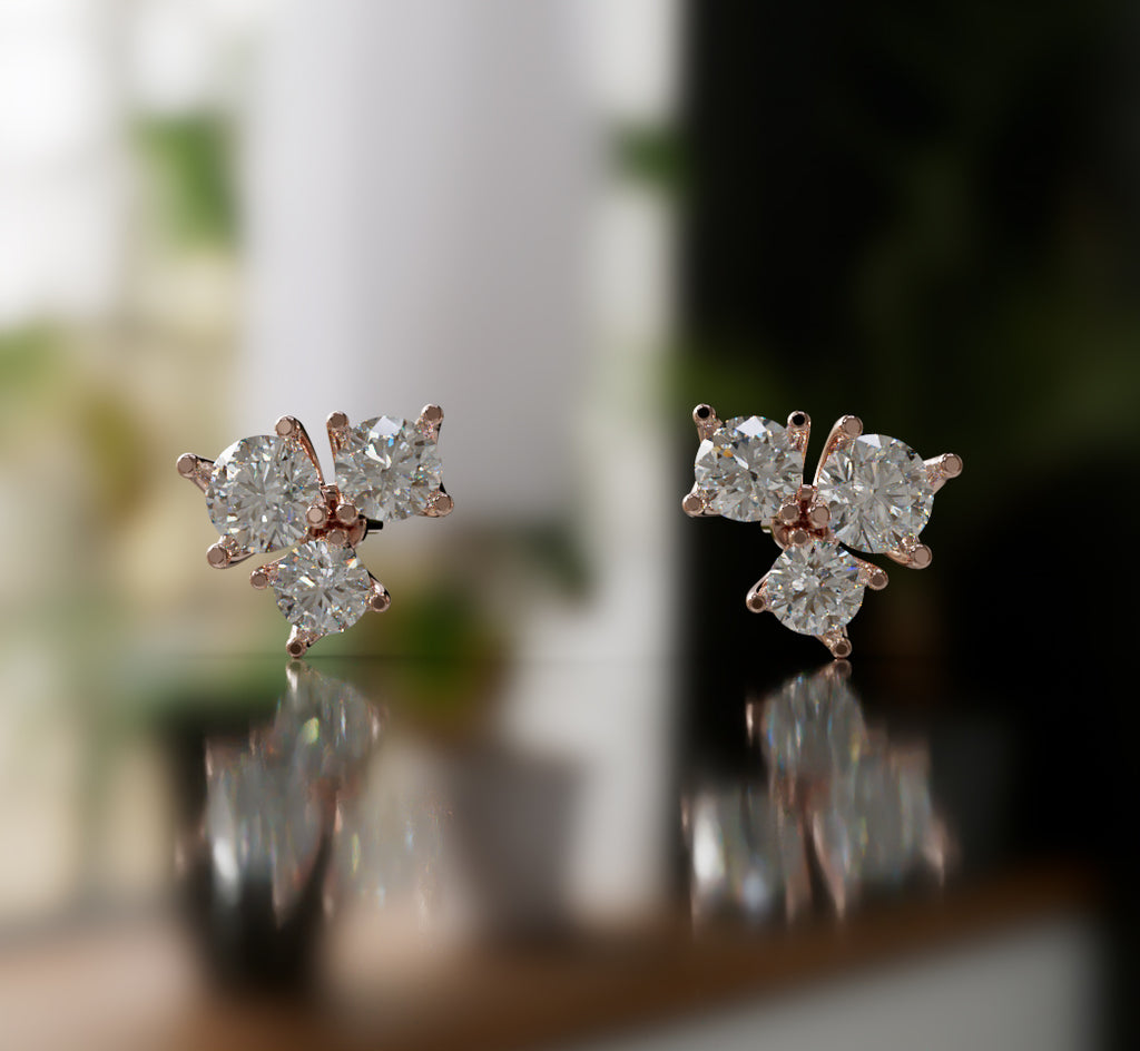 Three Stone Round Stud Earring image 8