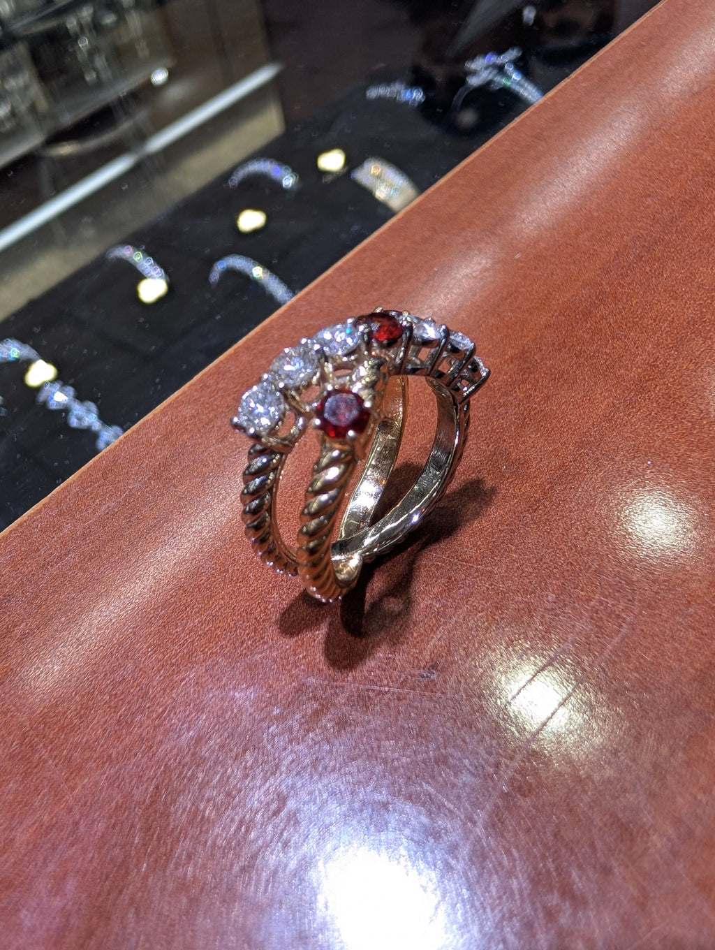 Rope Design Fancy Genuine Garnet and Diamond Criss Cross Ring image 12