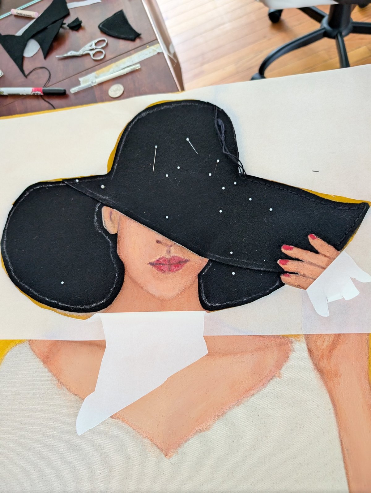 Conflict Free Woman, velvet hat in progress