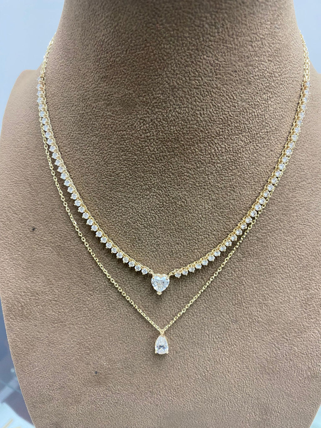 Double Row Heart & Pear Shape Diamond Tennis Necklace image 1