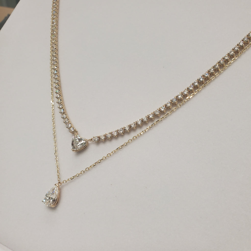 Double Row Heart & Pear Shape Diamond Tennis Necklace image 14