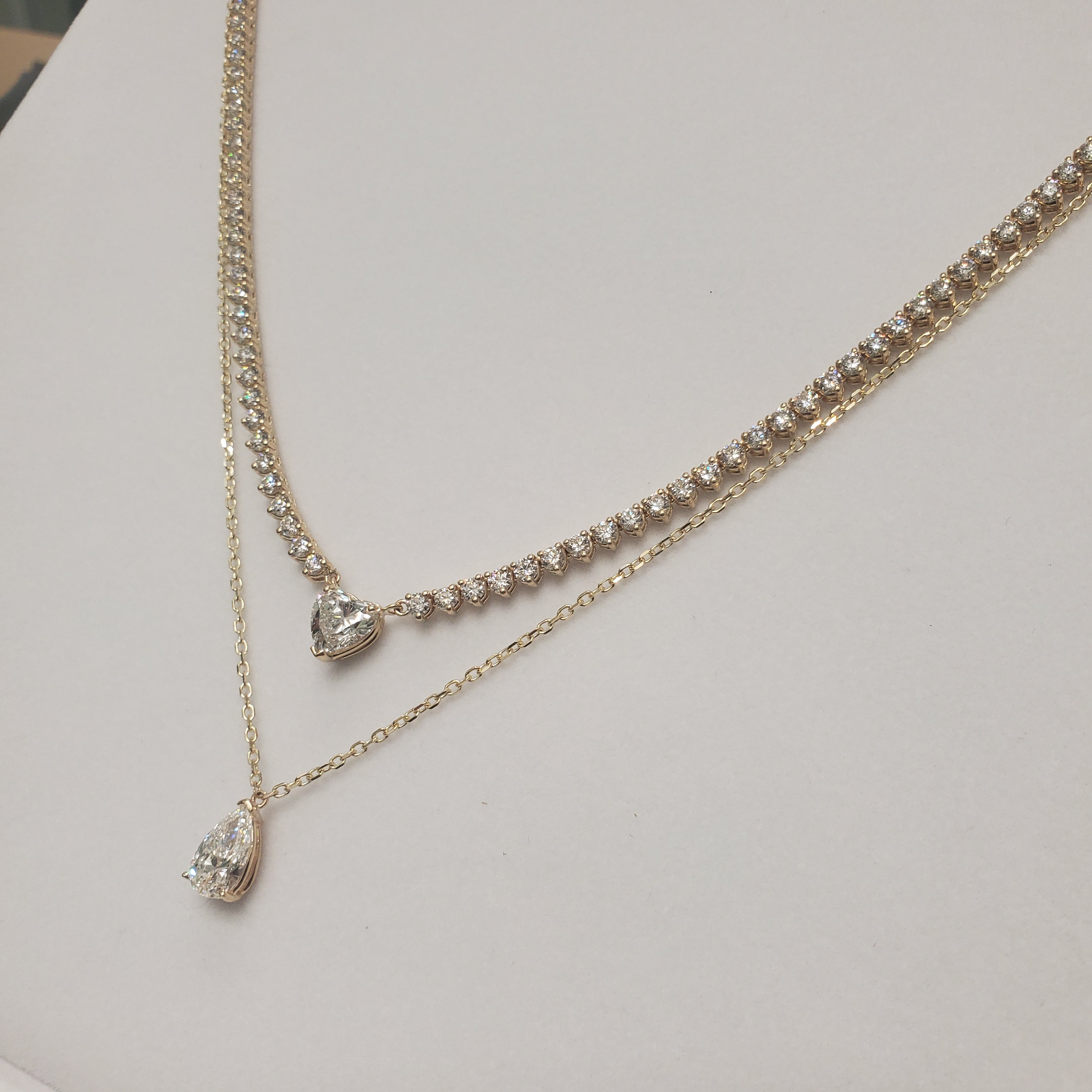 Double Row Heart & Pear Shape Diamond Tennis Necklace image 14