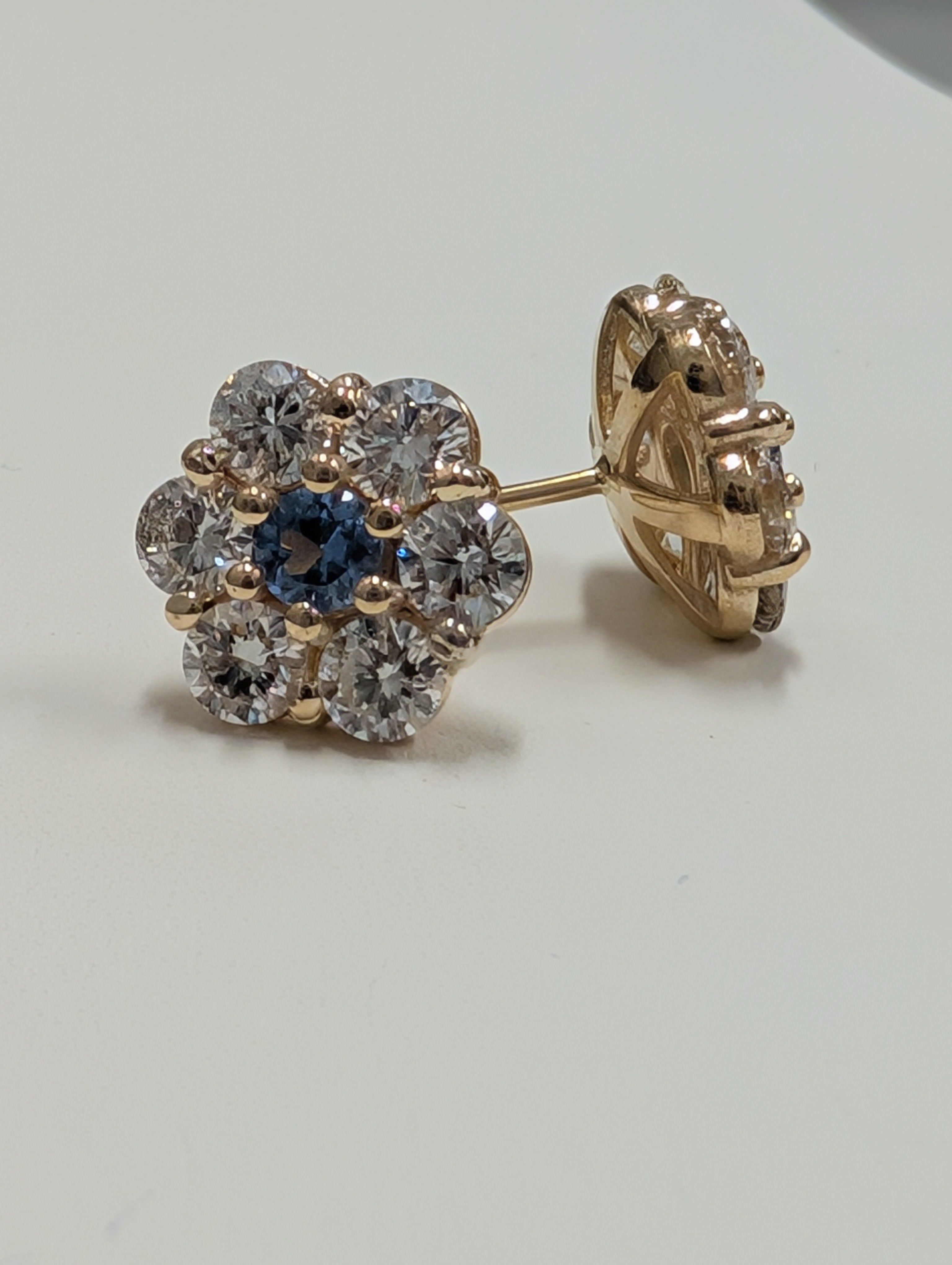 Flower Shaped Diamond & Blue Topaz Cluster Stud Earring image 2