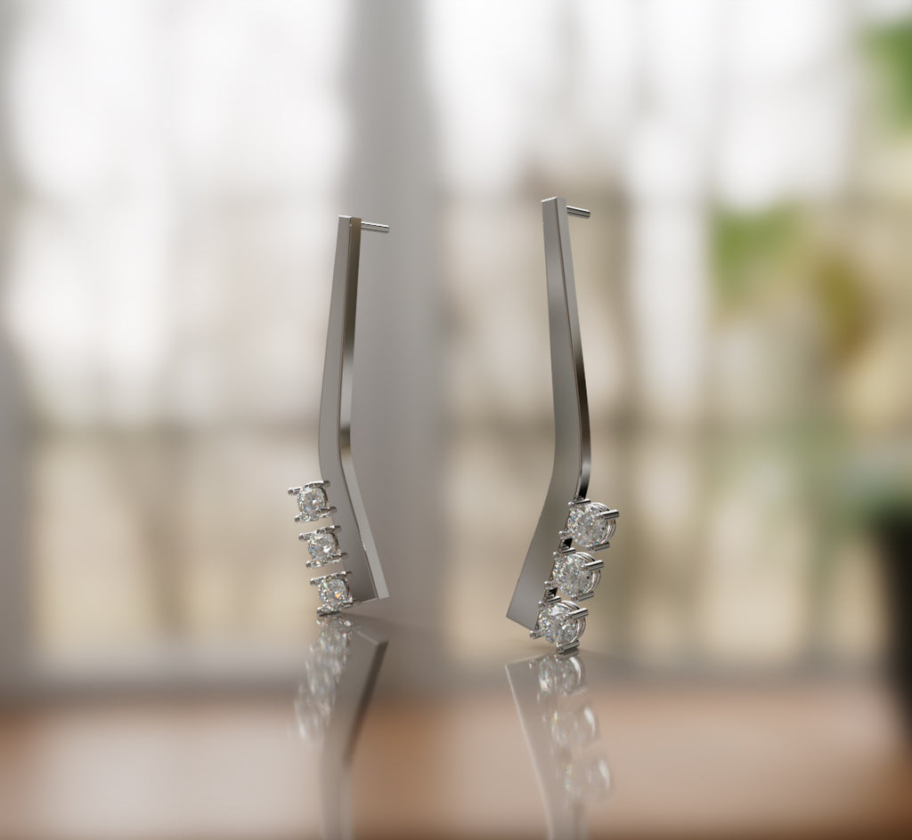 Solid Curved Diamond Earring image 3