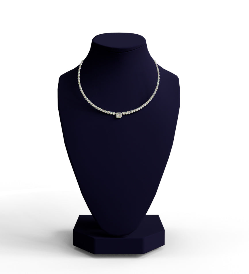 1.5ct Princess Center 3 Prongs Tapered Diamond Tennis Necklace image 2
