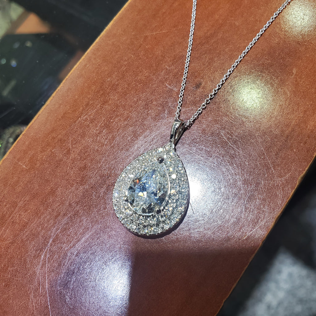 Double Halo Pear Shape Pendant image 3