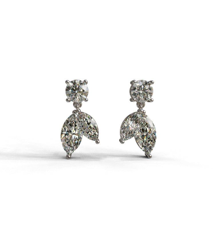 Marquise and Round Shape Diamond Dangle Earring image 1