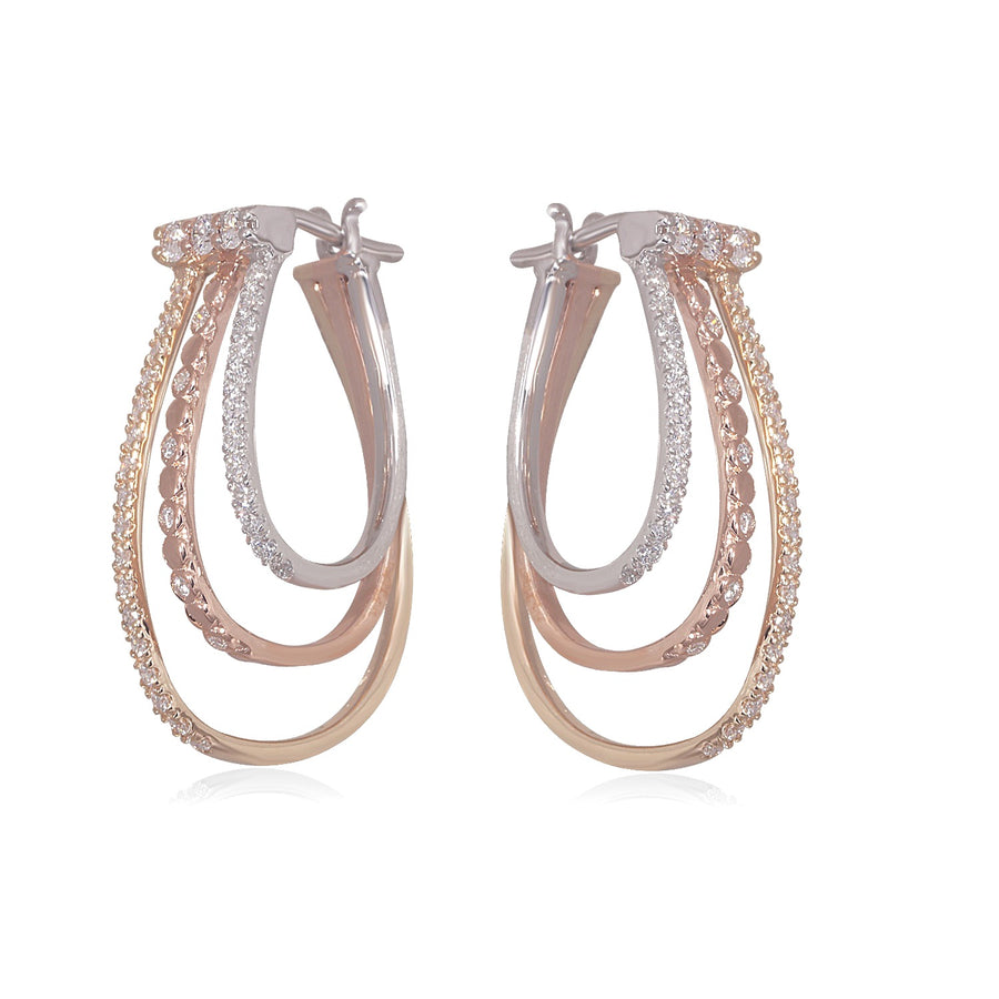 Triple-Color Gold Diamond Hoop Earring