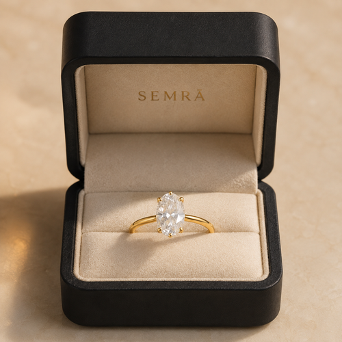 1.25ct oval-cut solitaire diamond engagement ring in a SEMRĀ presentation box