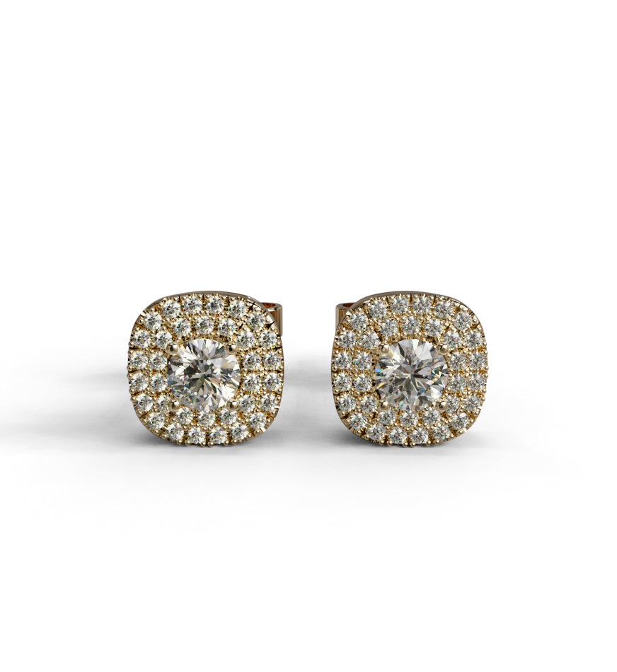 Double Halo Cushion Shape Diamond Stud Earring image 4