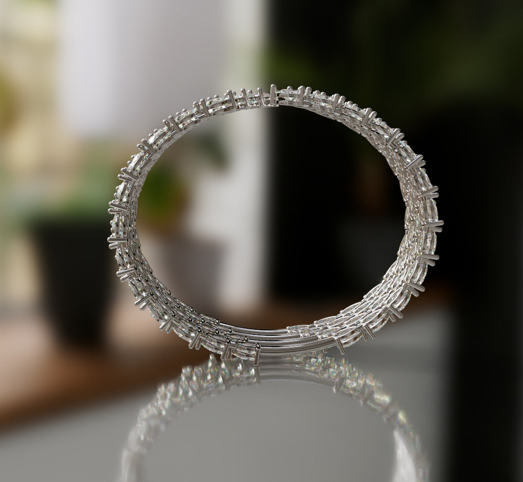 Fancy Pear Shapes Cluster Diamond Bangle image 9