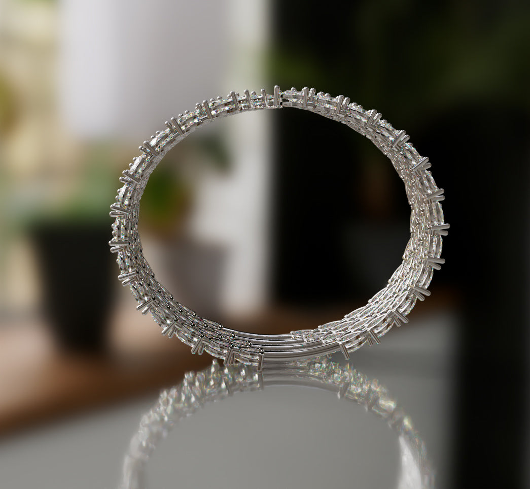 Fancy Pear Shapes Cluster Diamond Bangle image 9
