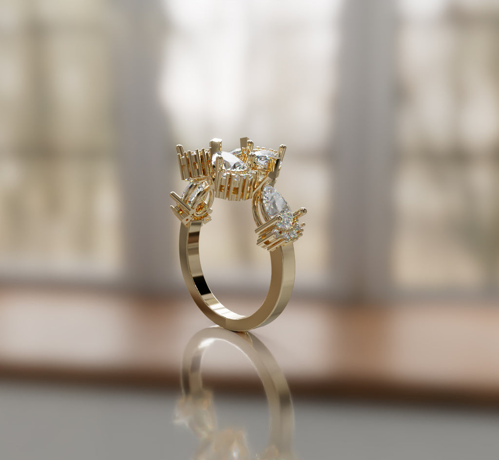 Pear and Round Curved Diamond Ring image 8