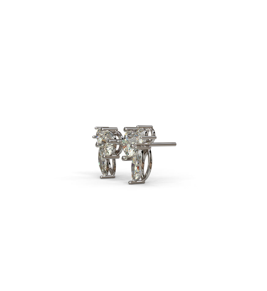 Marquise and Round Diamond Cluster Stud Earring image 5