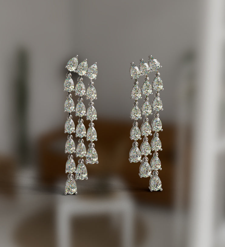 Three Row Pear Shape Diamond Stud Earring image 3