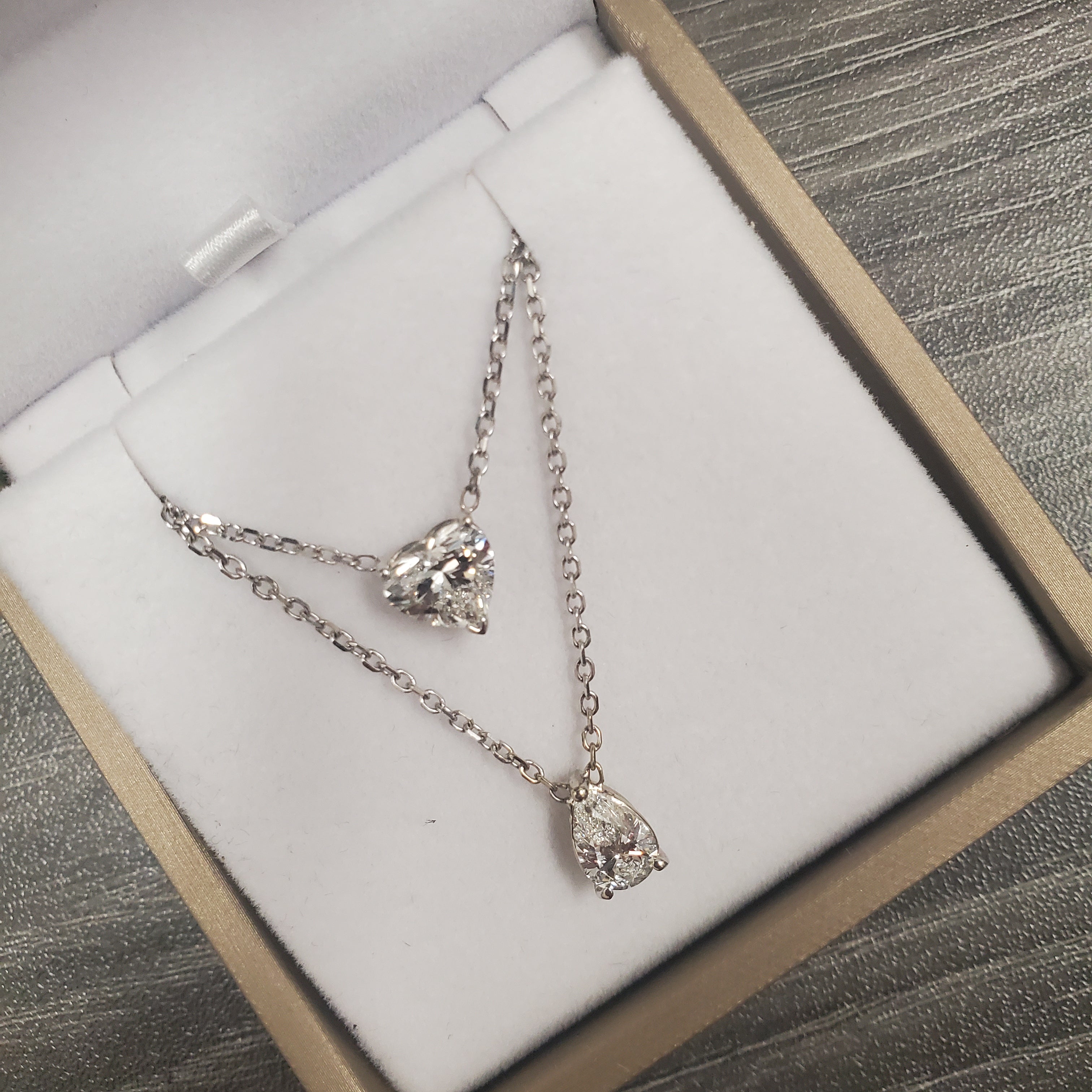 Double Row Heart & Pear Shape Diamond Necklace image 11