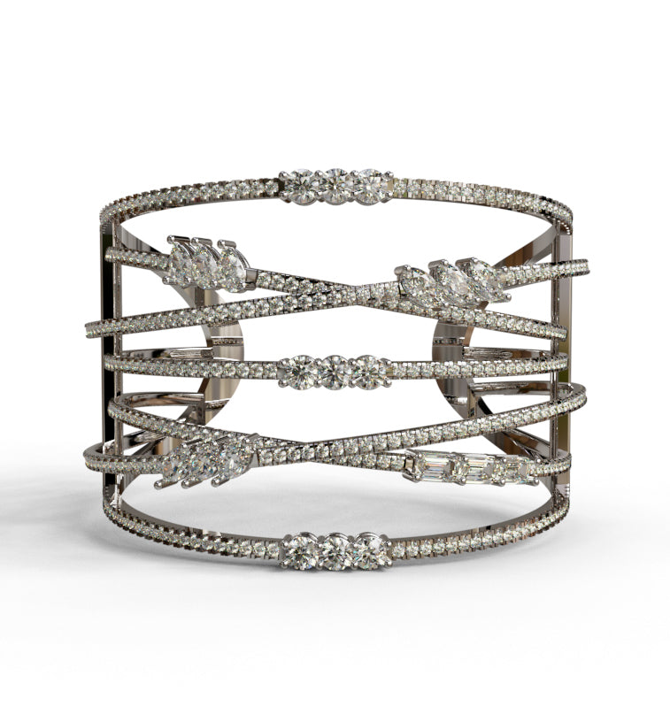 7 Rows Fancy Shapes Diamonds Cuff Bangle image 2
