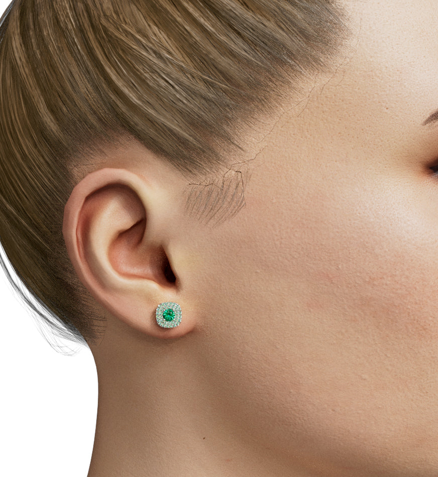 Double Halo Cushion Shape Diamond Stud Earring image 2