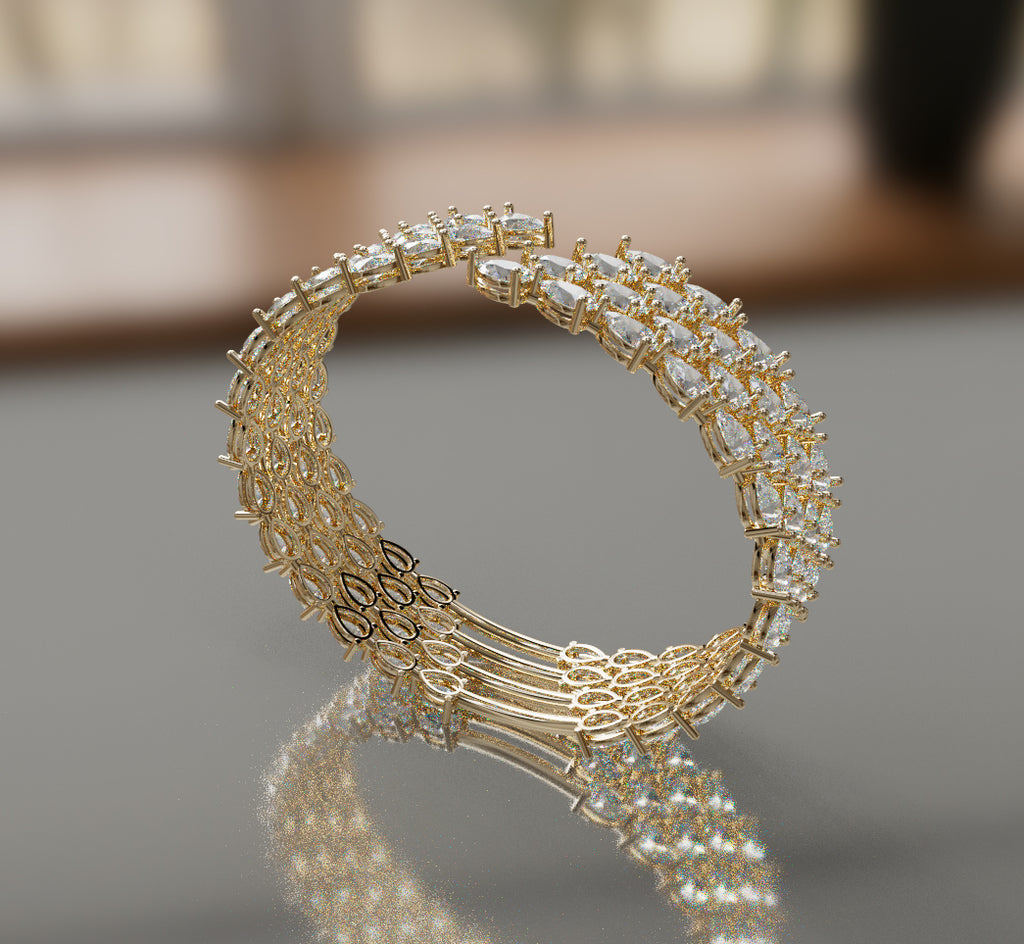 Fancy Pear Shapes Cluster Diamond Bangle image 14