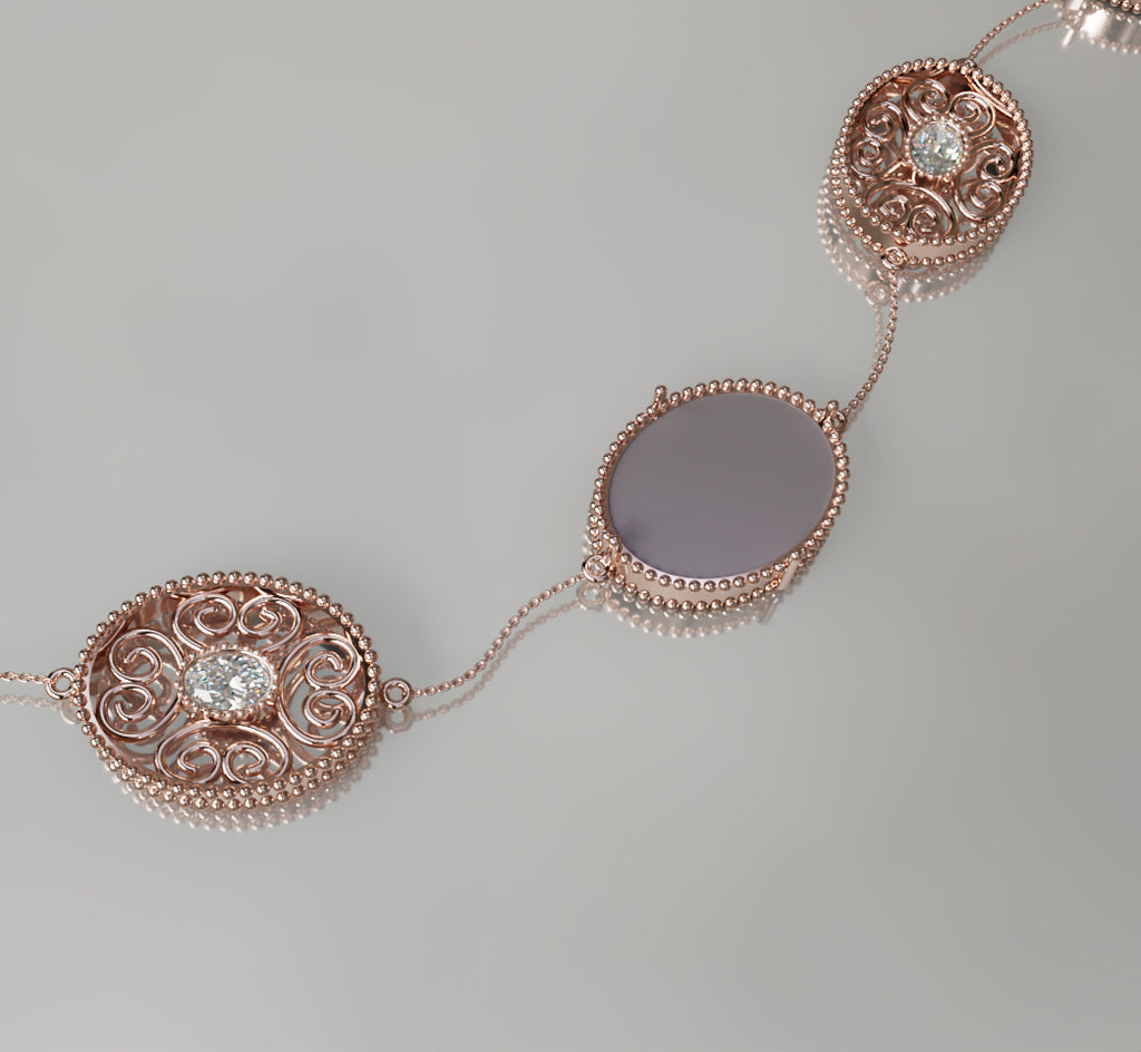 Mother of Pearl and Oval Diamond Chain Bracelet image 8