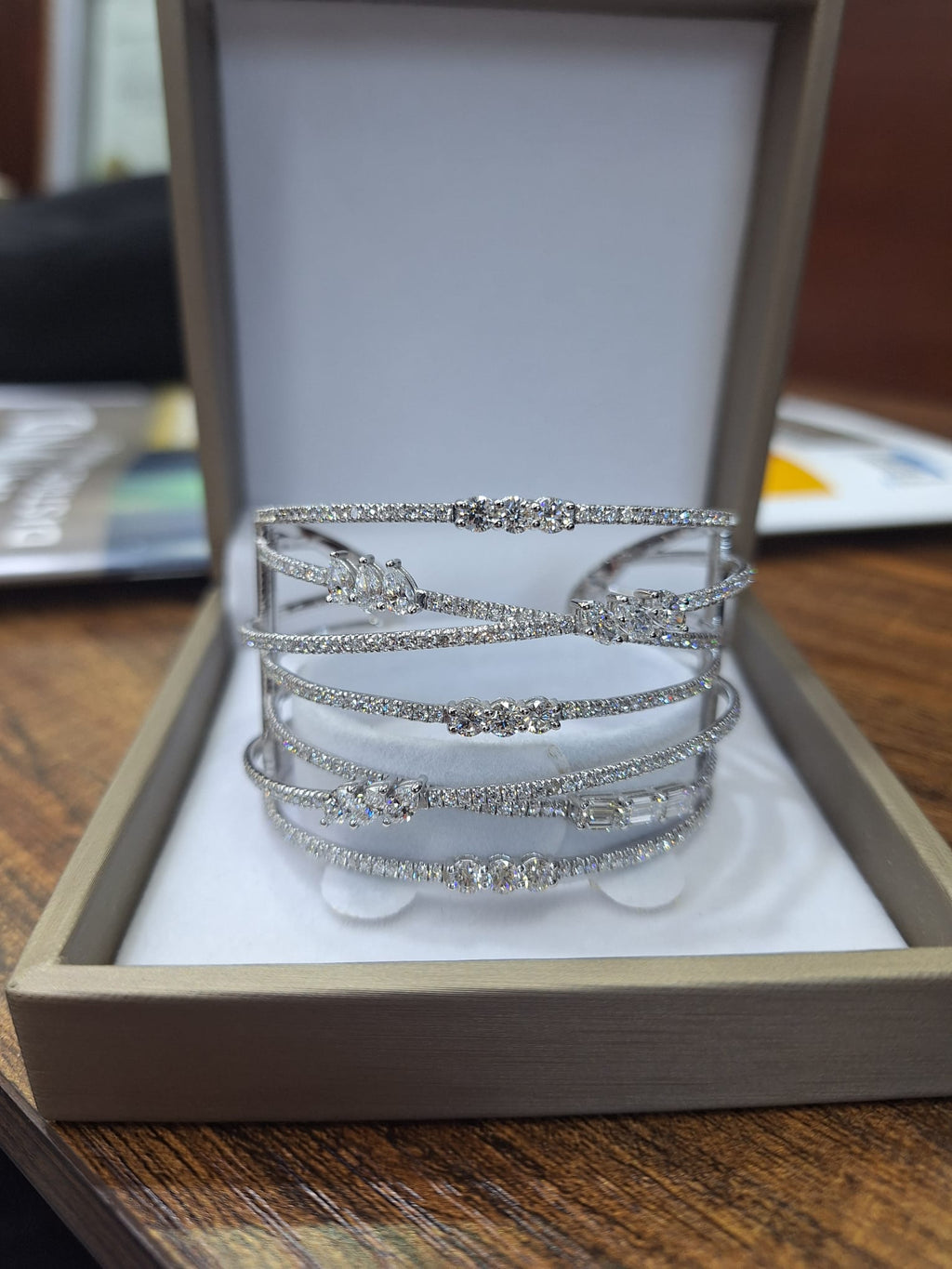 7 Rows Fancy Shapes Diamonds Cuff Bangle image 1