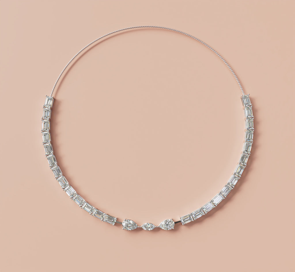 Emerald Tennis with Pear & Marquise Diamond Necklace image 10