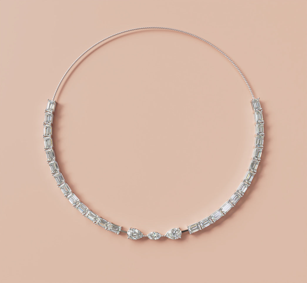 Emerald Tennis with Pear & Marquise Diamond Necklace image 10