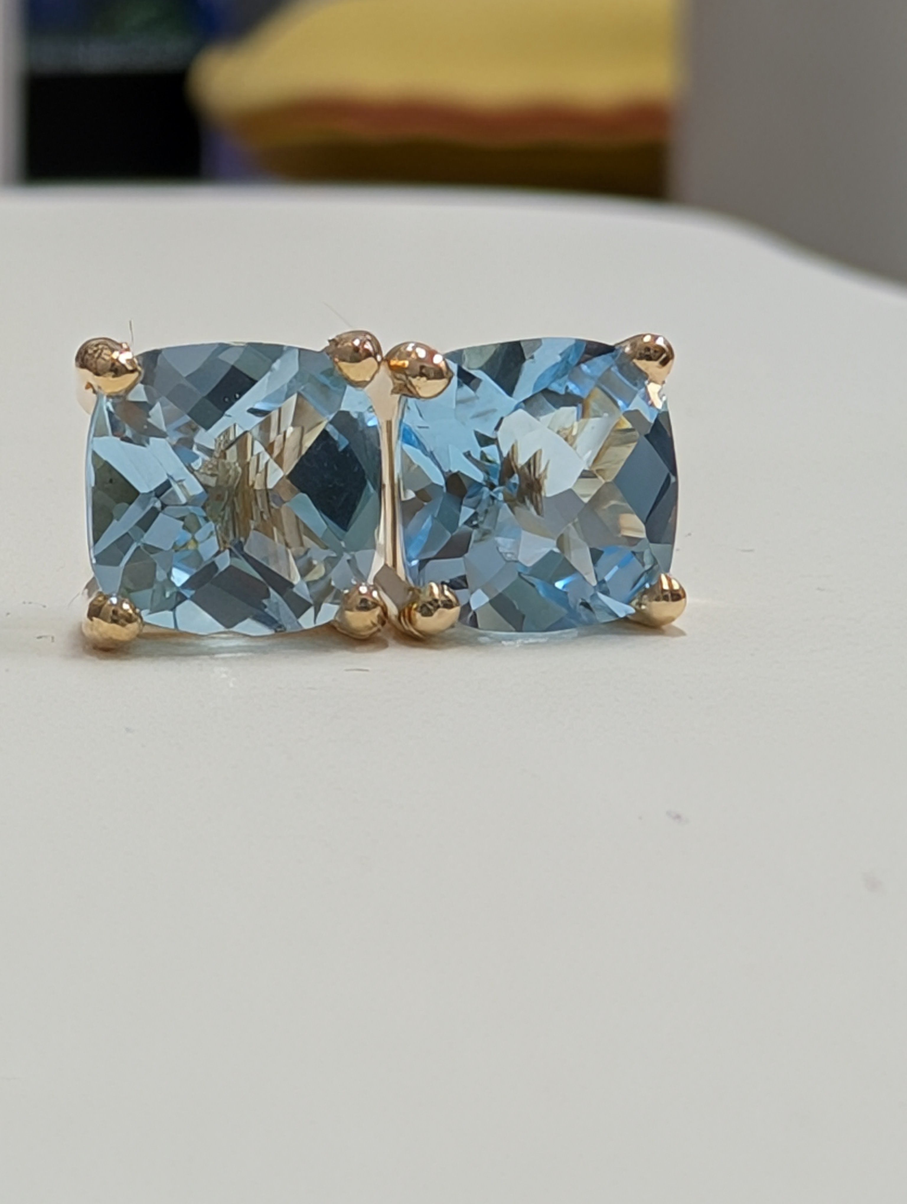 Cushion Cut Sky Blue Topaz Stud Earring image 5