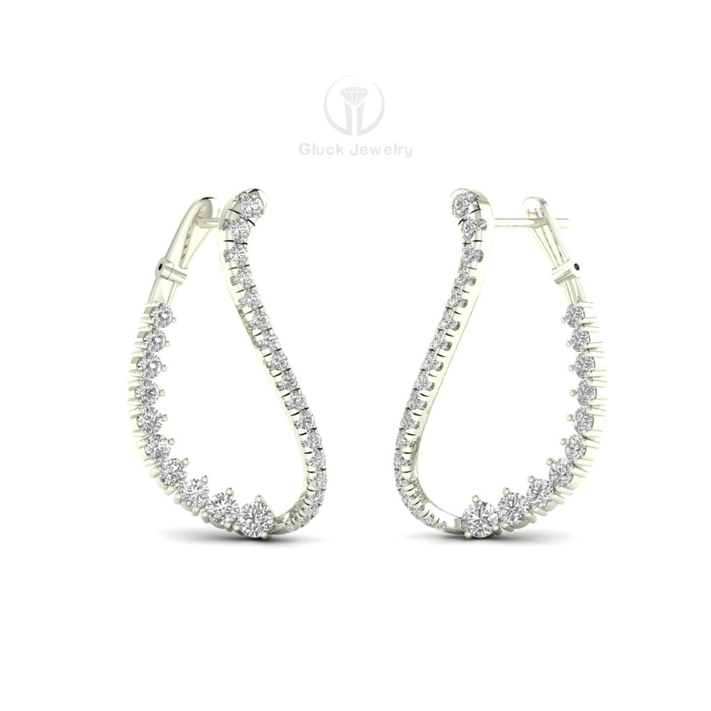 Diamond Inside & Out Drop Hoop Earrings image 4