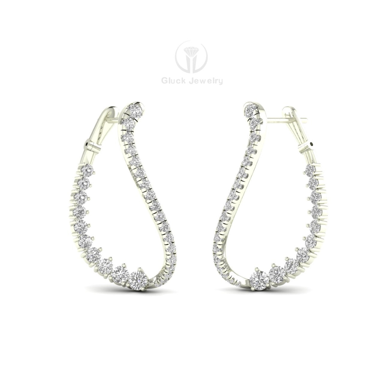Diamond Inside & Out Drop Hoop Earrings image 4