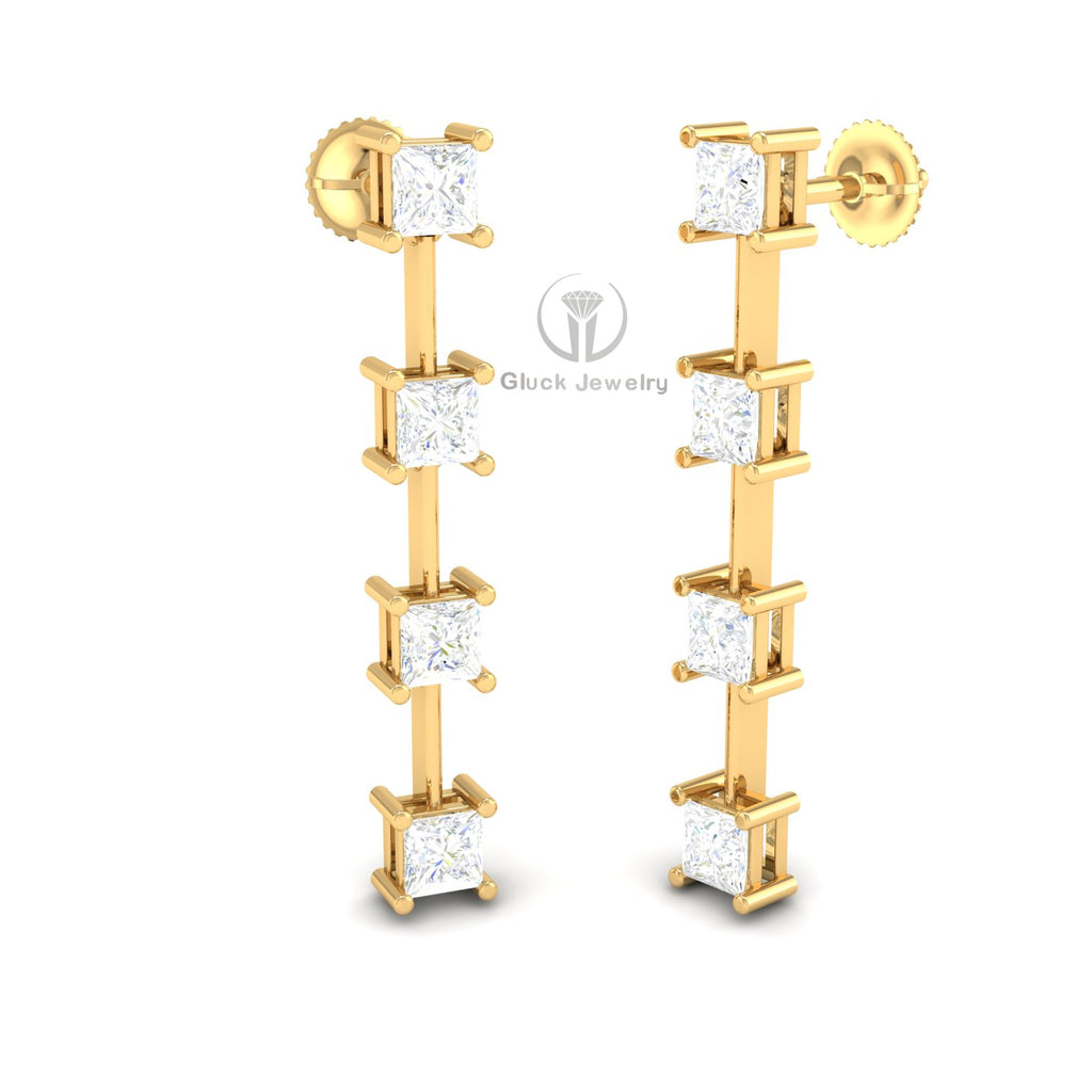 Drop Earring with Princess Diamonds image 2