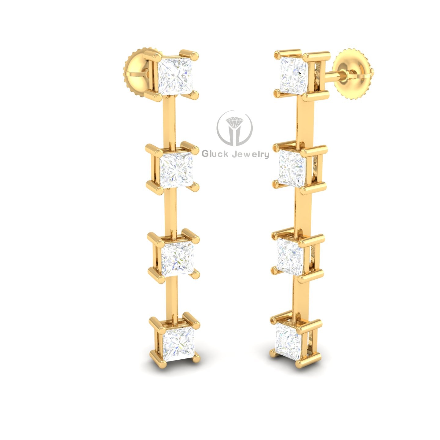 Drop Earring with Princess Diamonds image 2
