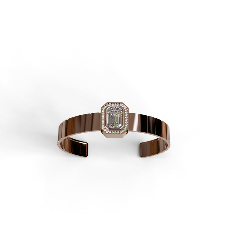 Watch Style 3ct Emerald Center Halo Diamond Bangle image 1