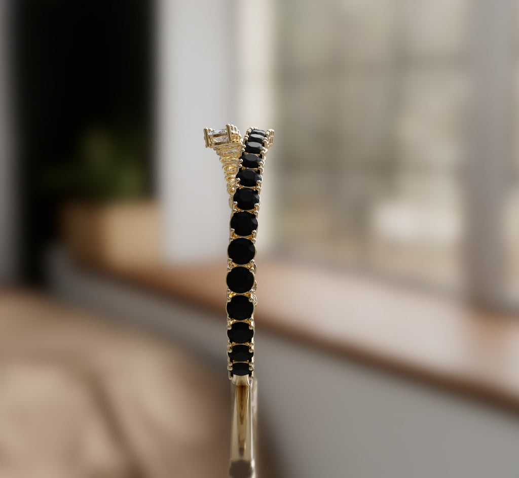 Round Black Onyx and Oval Diamond Bangle image 11