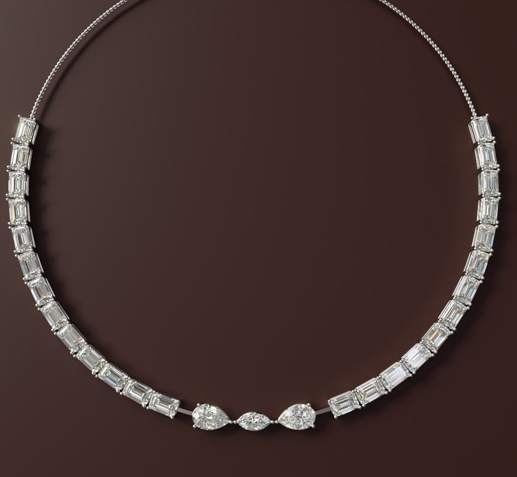 Emerald Tennis with Pear & Marquise Diamond Necklace image 4