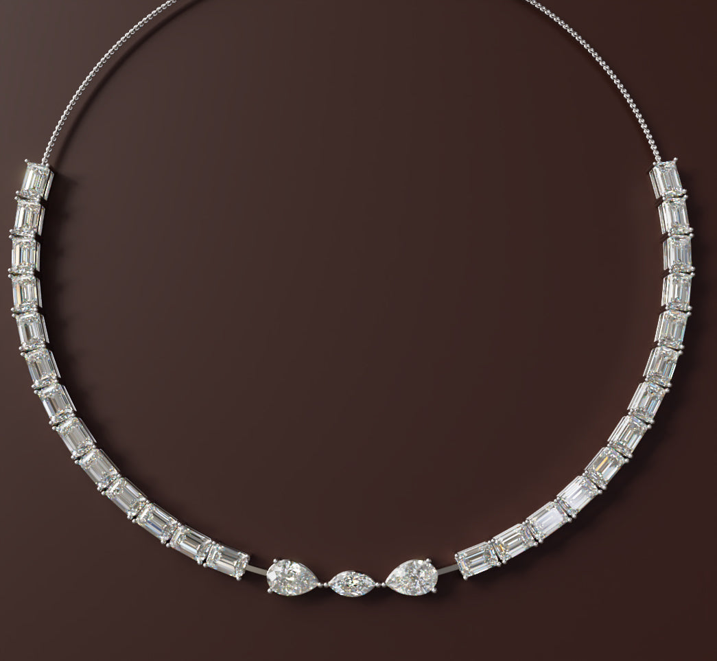 Emerald Tennis with Pear & Marquise Diamond Necklace image 4