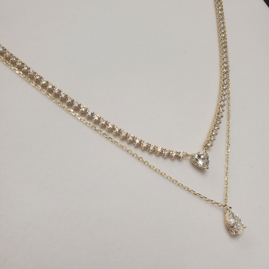 Double Row Heart & Pear Shape Diamond Tennis Necklace image 13