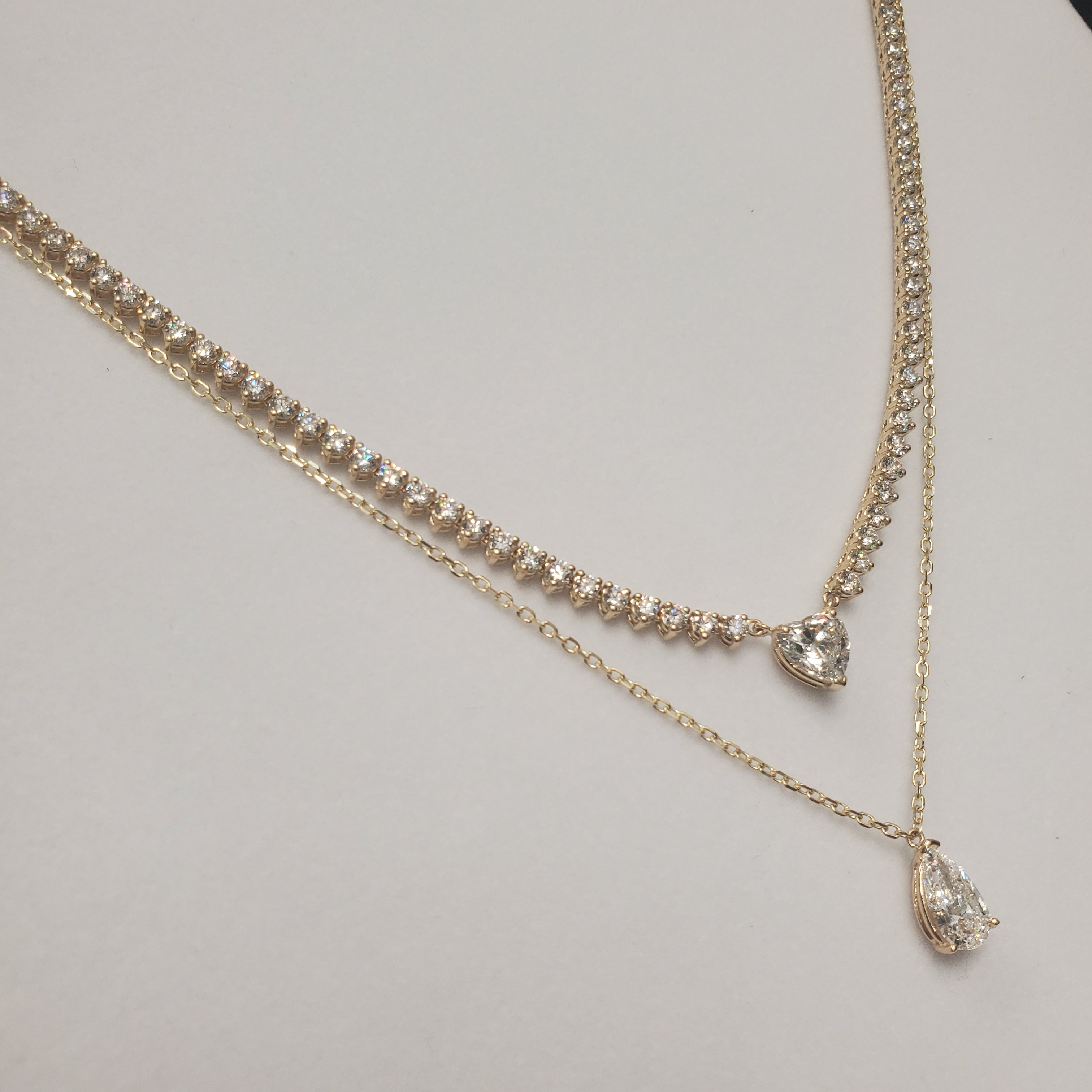 Double Row Heart & Pear Shape Diamond Tennis Necklace image 13