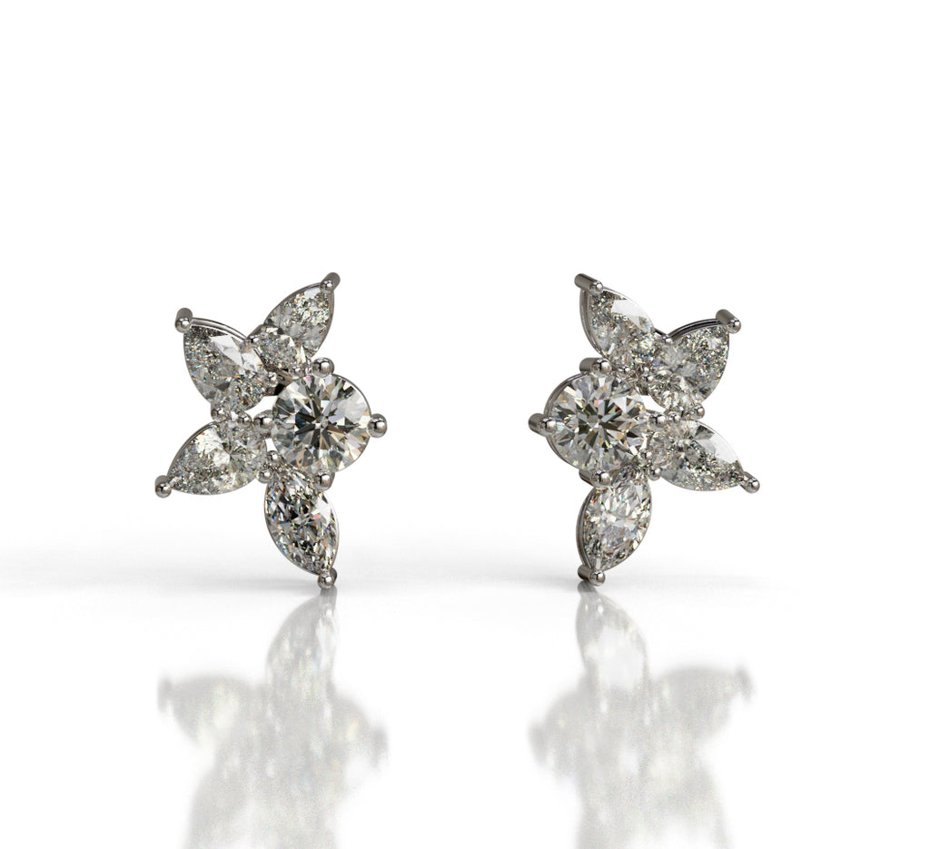Pear & Marquise Diamond Cluster Stud  Earring image 3