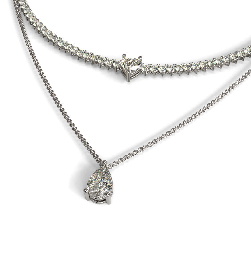 Double Row Heart & Pear Shape Diamond Tennis Necklace image 6