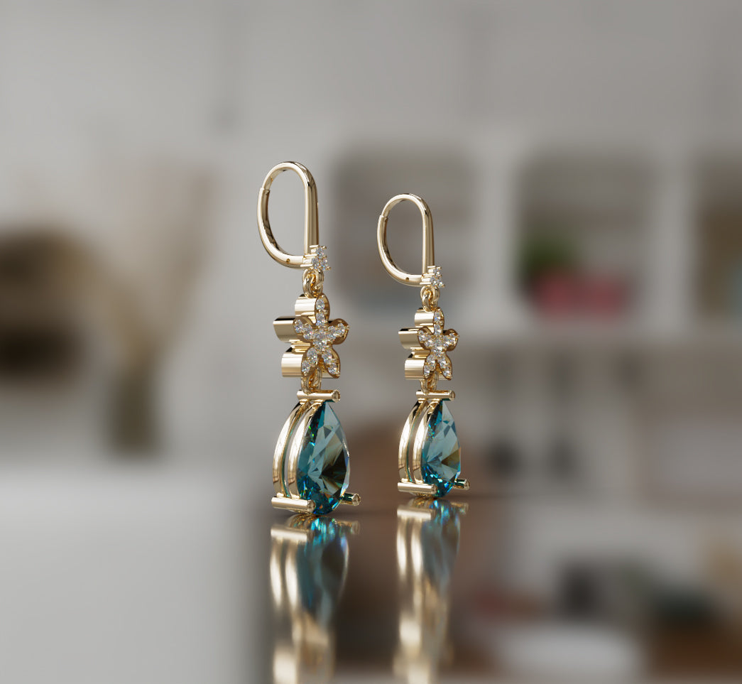 Flower Pear Diamond Dangle Earring image 4