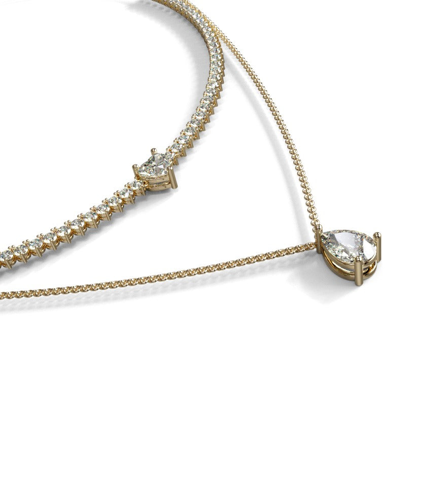 Double Row Heart & Pear Shape Diamond Tennis Necklace image 3