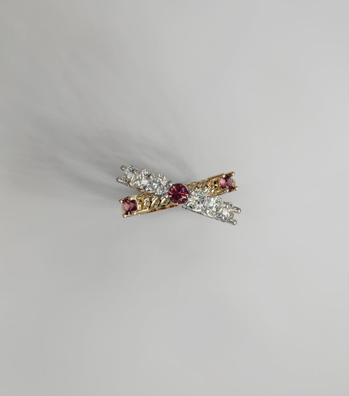 Rope Design Fancy Genuine Garnet and Diamond Criss Cross Ring image 11