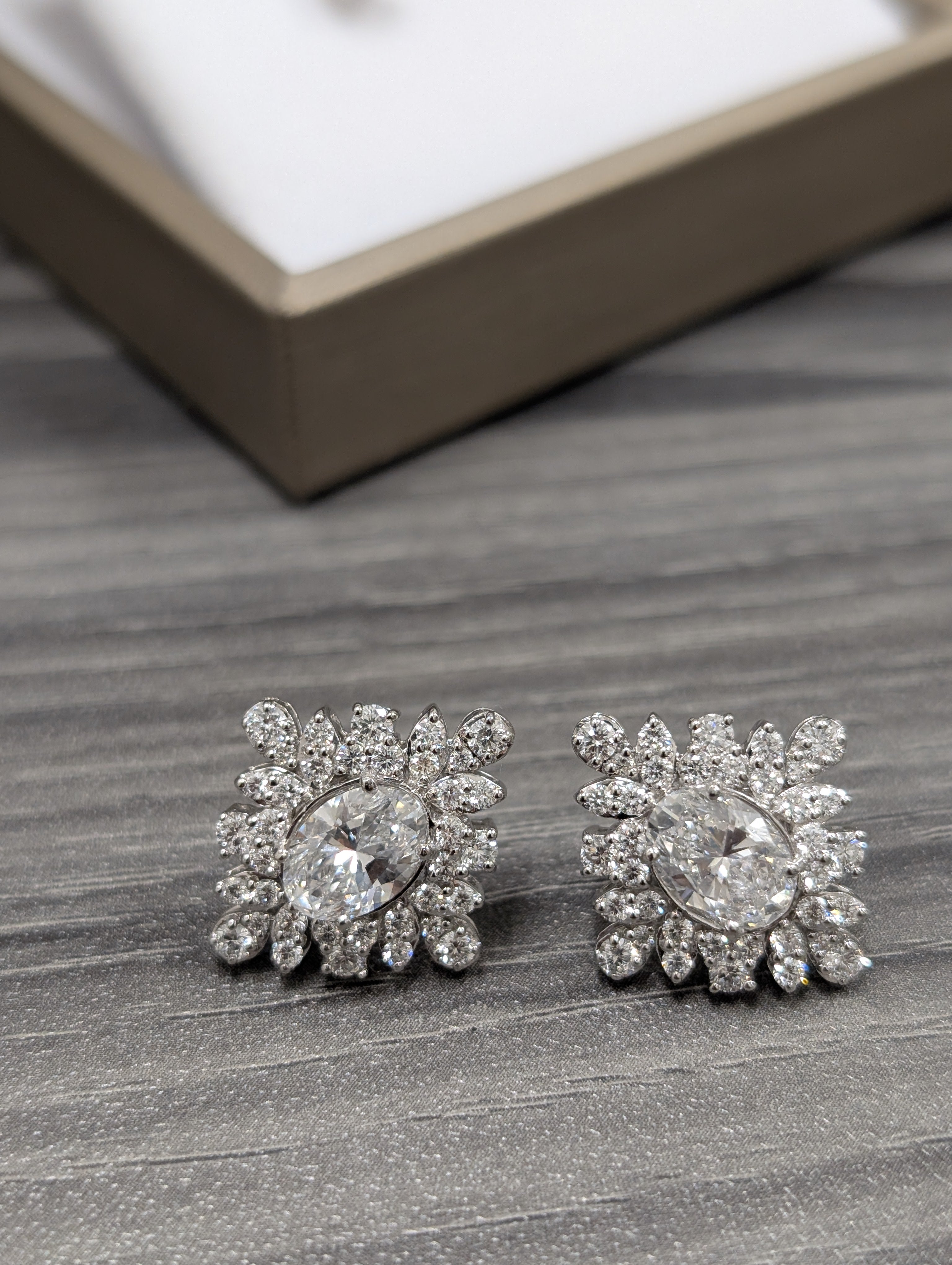 Oval Center Cluster Floral Stud Earring image 1